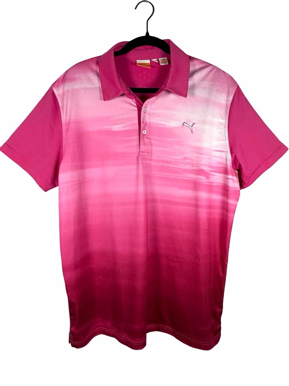 Puma Men’s Raspberry Pink White Ombre S/S 1/4 Button Golf Polo Shirt Size Large